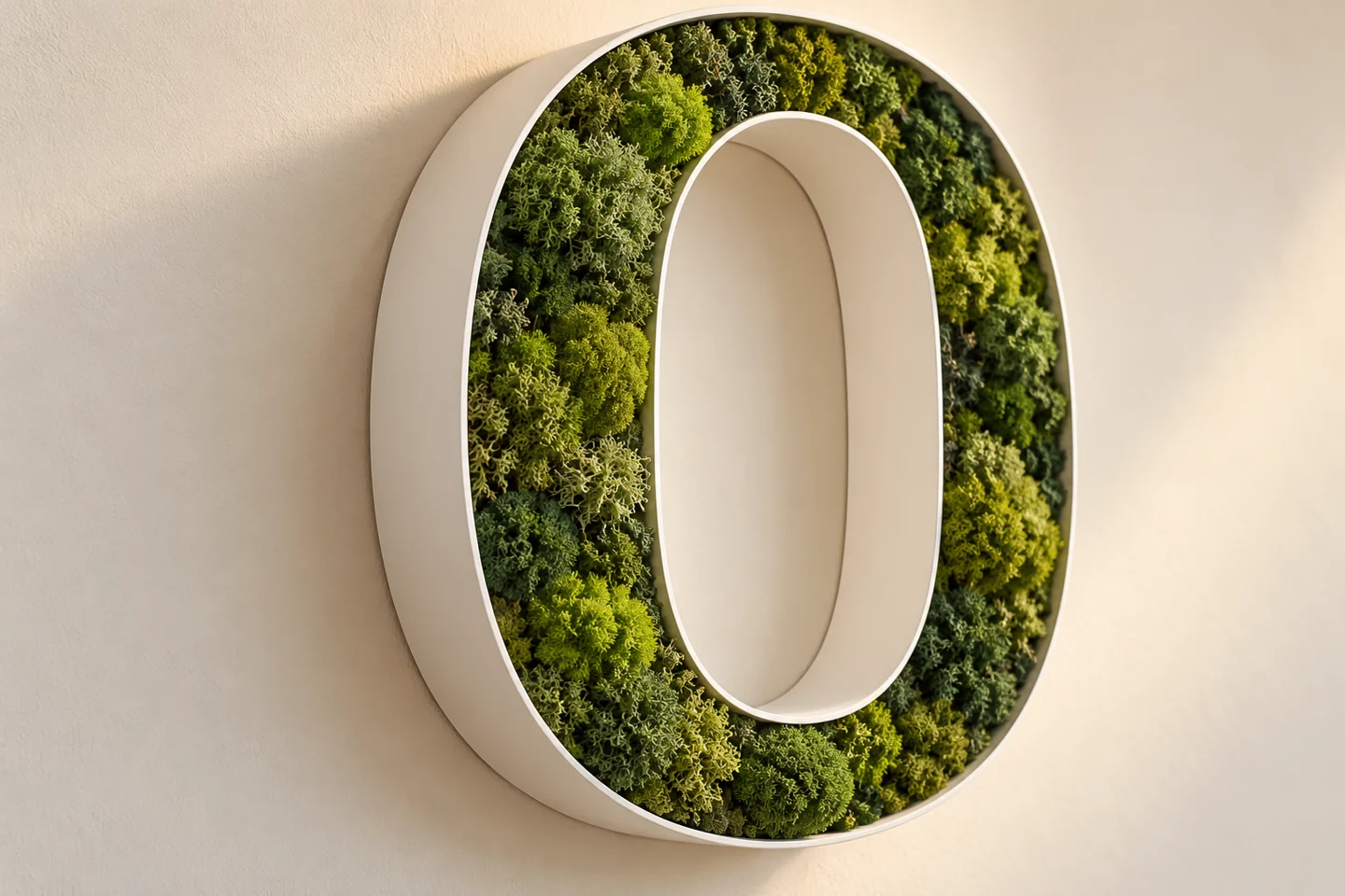 Ilustração de letra com estrutura branca e preenchimento vegetal decorativo verde